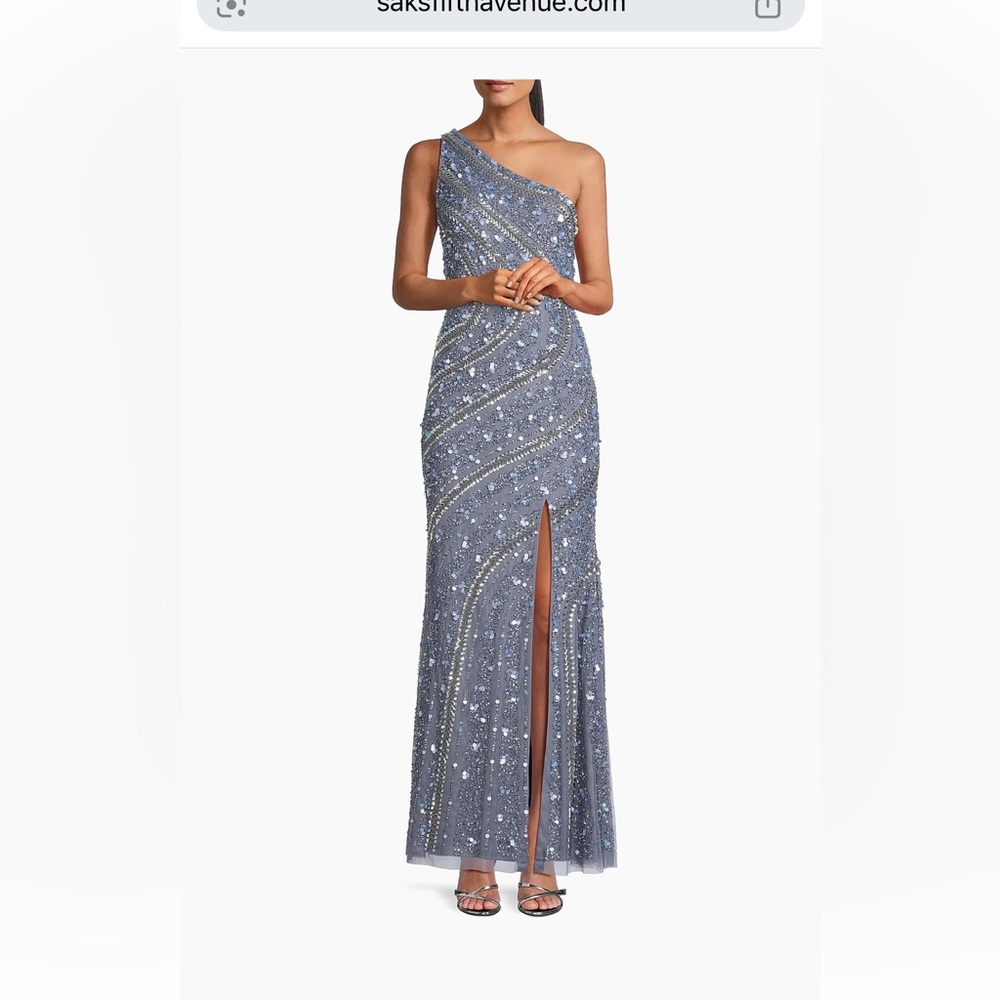 Adrianna Papell Elegant Blue Sequin Dress size 6, slit open left leg